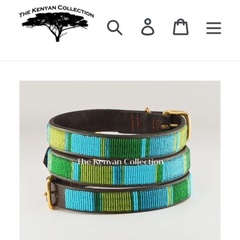 The Kenyon Collection Lagoon Beaded Leather Dog Lead and Collar NWOT